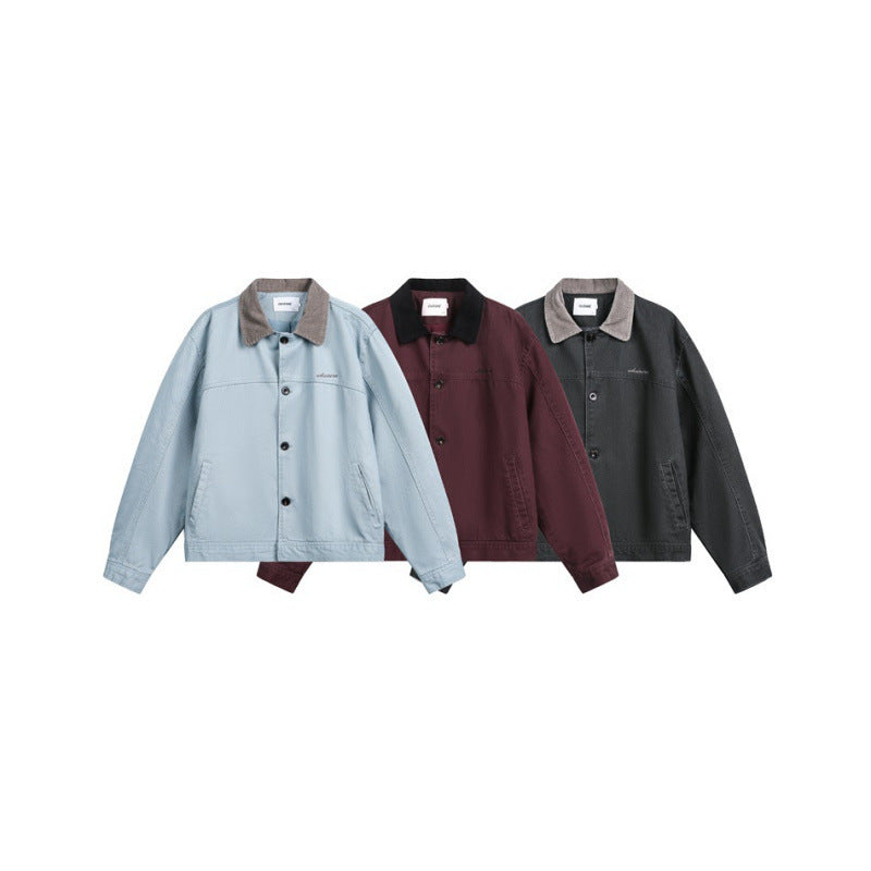 Herren Boxy-Canvas-Jacke mit Cordkragen und verdeckter Knopfleiste Echo Archiv