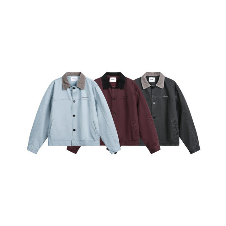 Herren Boxy-Canvas-Jacke mit Cordkragen und verdeckter Knopfleiste Echo Archiv