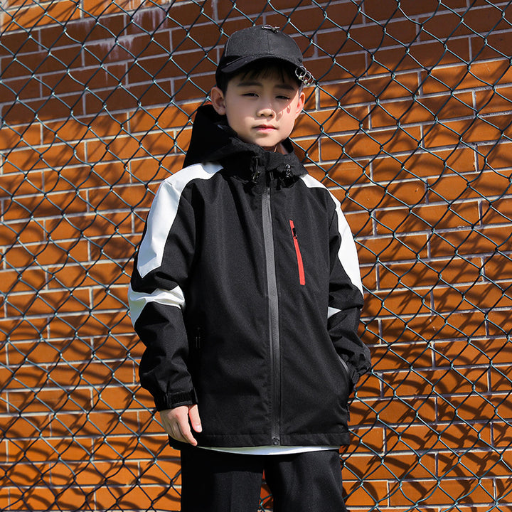Herren Sportliche Softshell-Outdoorjacke mit Kapuze, Colorblock-Ärmel und wasserabweisender Membran Echoarchiv