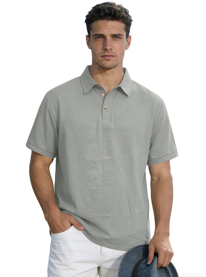 Herren nan legeres Kurzarm-Polo mit Hemdkragen, Kurzknopfleiste und strukturierter Baumwollmischung Echo Archiv