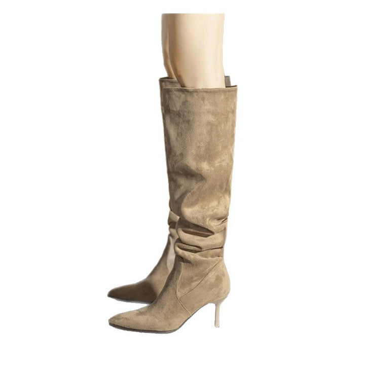 Damen Slouch‑Stiefel aus Wildlederoptik mit spitzer Zehenform und niedrigem Kitten‑Absatz Echo Archiv