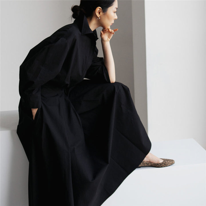 Damen Midaxi-Hemdblusenkleid mit tailliertem Drapé und weitem Tellerrock Echoarchiv