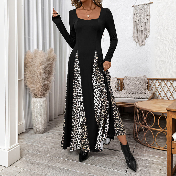 Damen Maxikleid mit eingesetzten Animal-Print-Panels und quadratischem Ausschnitt Echoarchiv