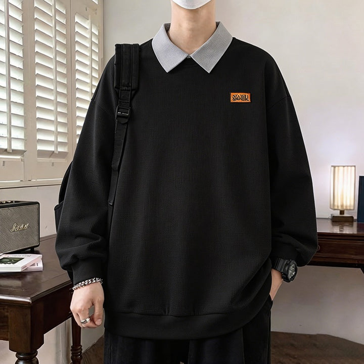 Herren Weitgeschnittenes Polo-Sweatshirt mit Kontrastkragen und Waffelstruktur Echoarchiv