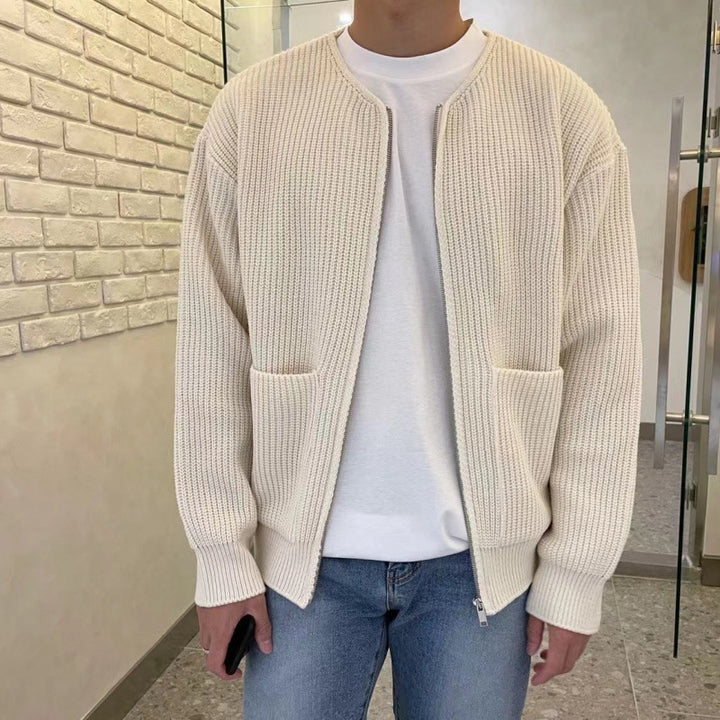 Unisex Oversized Boxy-Strickjacke mit verdecktem Reißverschluss und breiter Rippenstruktur Echoarchiv