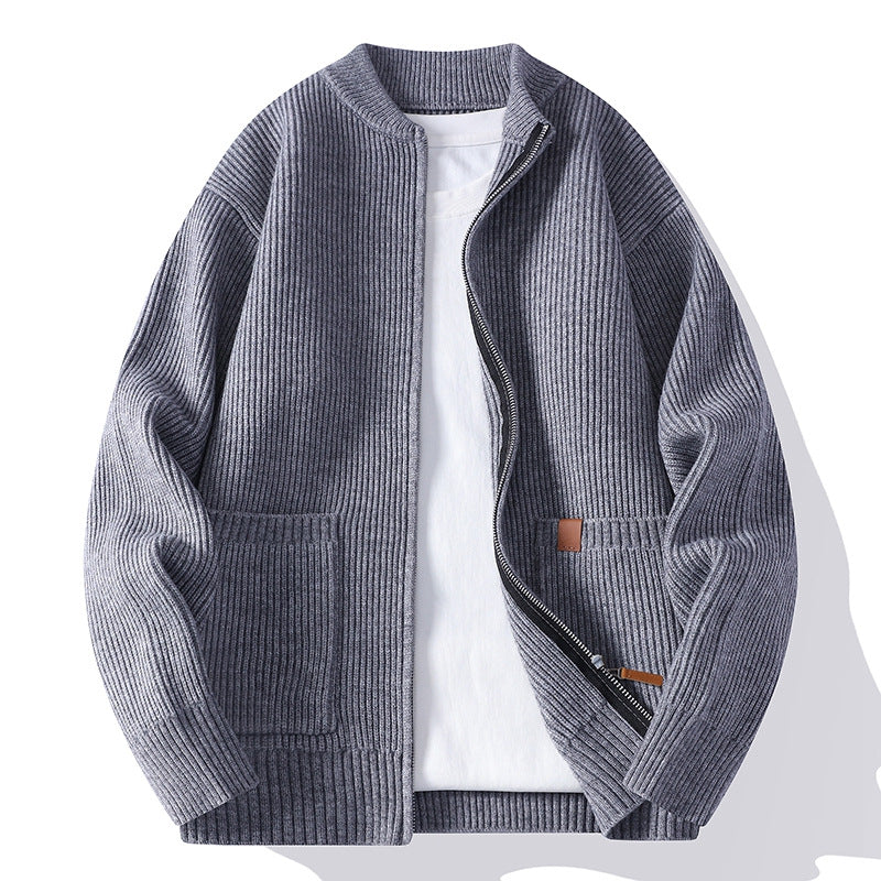 Herren nan gerippte Strickjacke mit durchgehendem Reißverschluss und aufgesetzten Taschen Echo Archiv