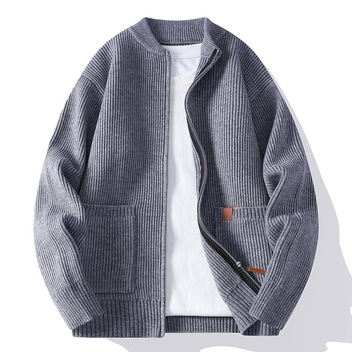 Herren nan gerippte Strickjacke mit durchgehendem Reißverschluss und aufgesetzten Taschen Echo Archiv
