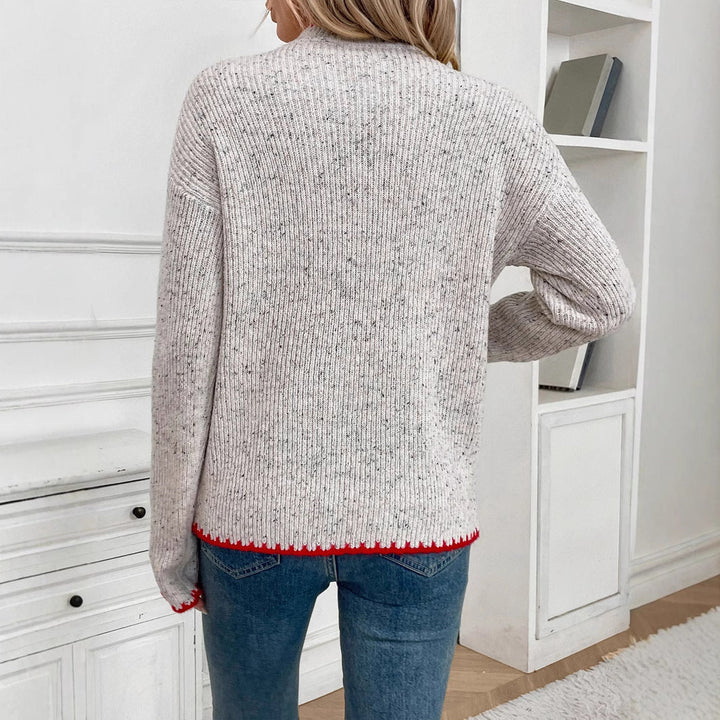 Damen Gerippter Feinstrick-Pullover mit Herz‑Applikation und kontrastierter Saumkante Echoarchiv
