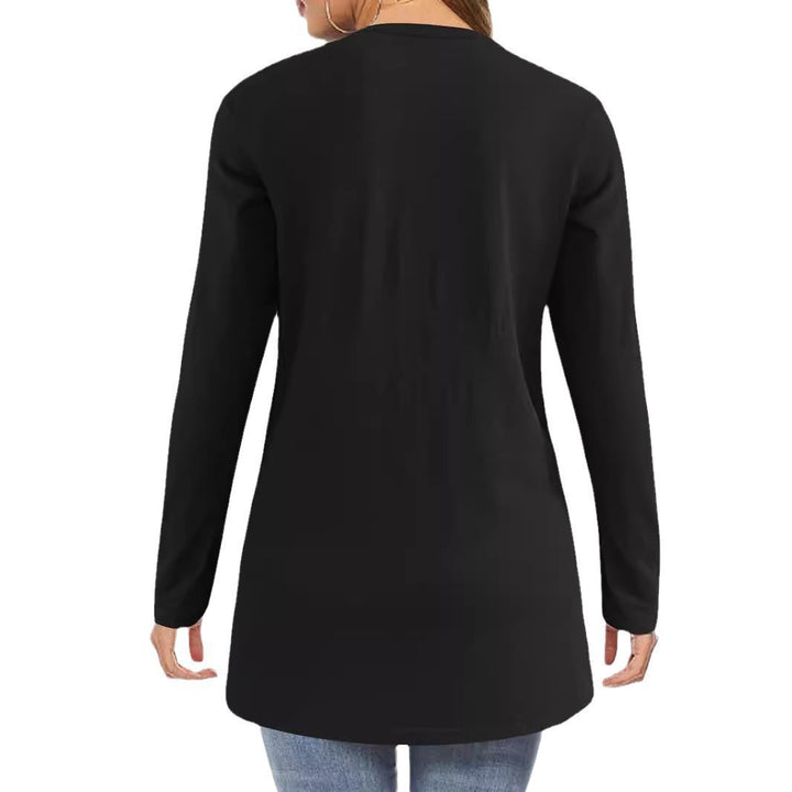 Damen Offene Longline-Cardigan mit aufgesetzten Taschen und schmalem Kragen – Veloura