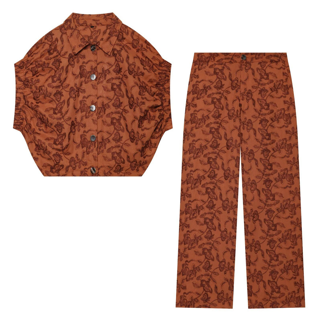 Damen Weite Jacquard‑Hose mit hohem Bund und floraler Musterung Echo Archiv
