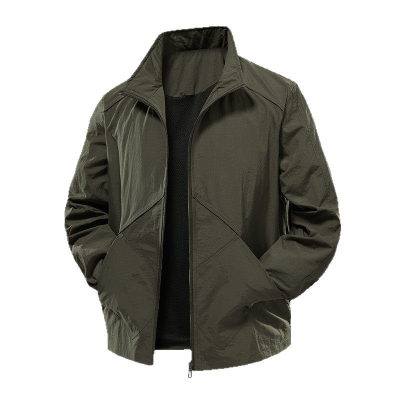 Herren Leichte Windbreaker-Outdoorjacke mit Stehkragen, Zweiwege-Reißverschluss und verdeckten Taschen Echoarchiv