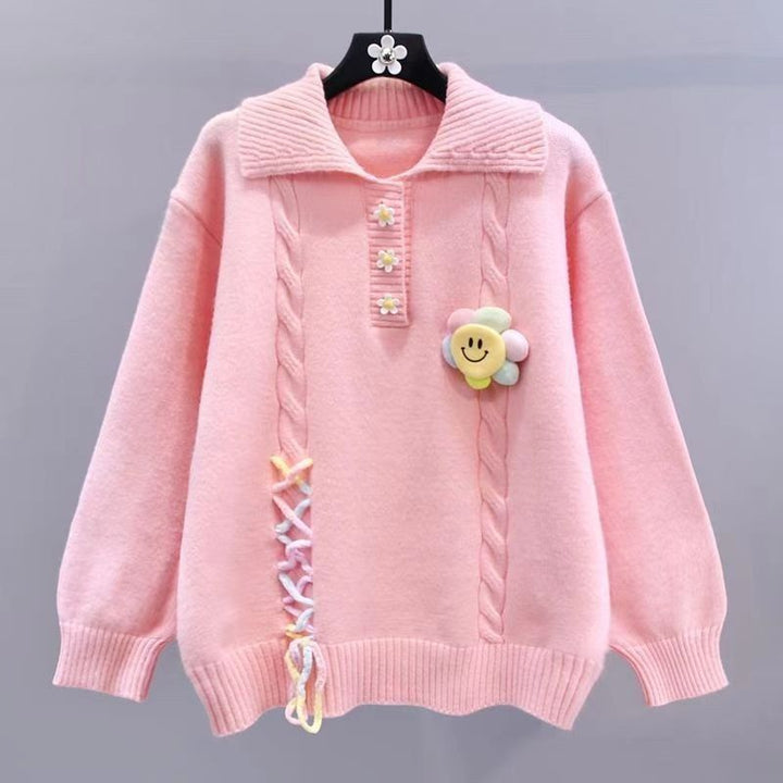 Damen Modischer Pullover mit Blumenapplikationen und Kabelmuster Echo Archiv