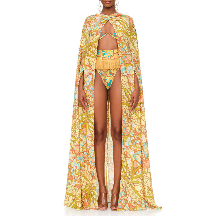 Damen Bikini-Set mit fransigem Saum und kreativem Muster Echo Archiv