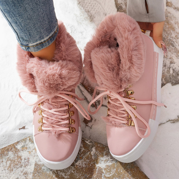 Damen Winterliche Sneaker-Stiefelette mit Kunstfellkragen und Plateau Echoarchiv