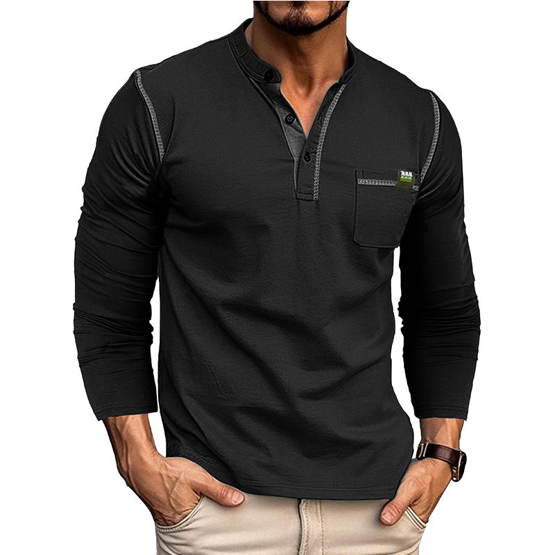 Herren Langärmliges Henley-Shirt mit Brusttasche Echoarchiv