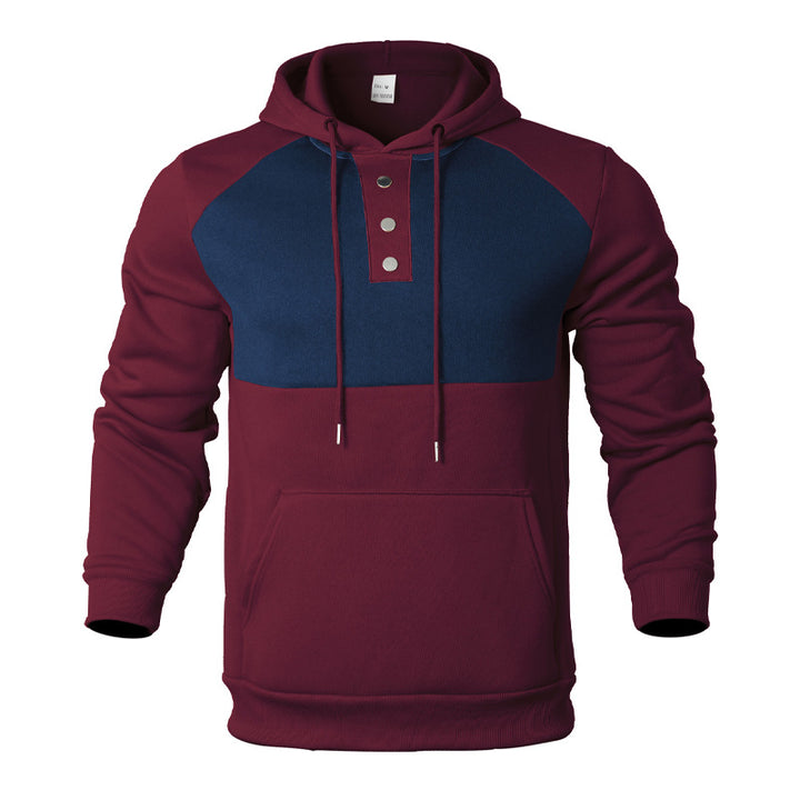 Herren Kapuzensweater mit modernem Henley-Ausschnitt und kontrastierenden Ärmeln Echoarchiv