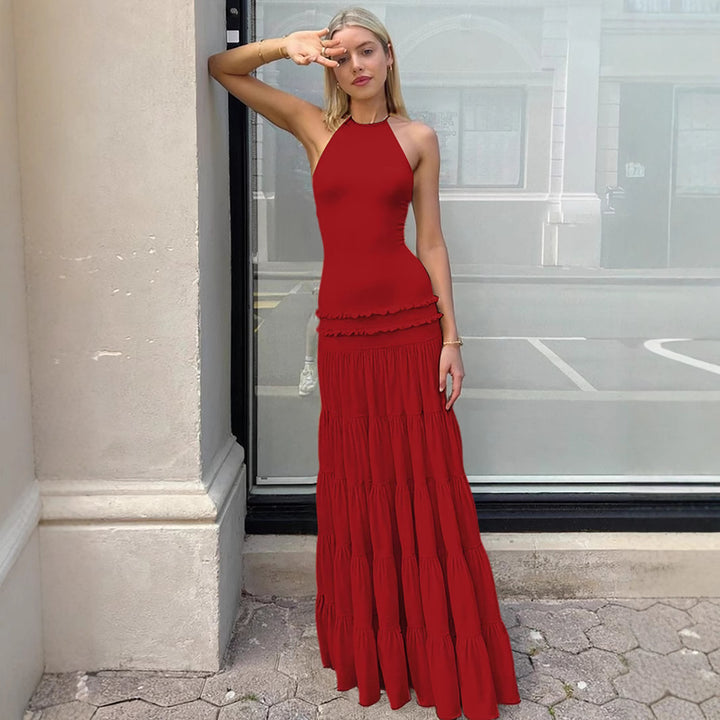 Damen Elegantes Spaghetti-Träger Maxikleid mit Rüschendetails Echo Archiv