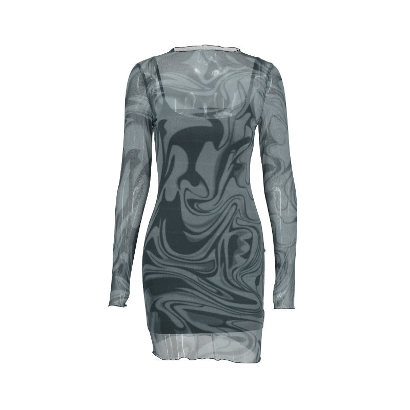 Damen figurbetontes Netzkleid mit marbled Effekt Echo Archiv
