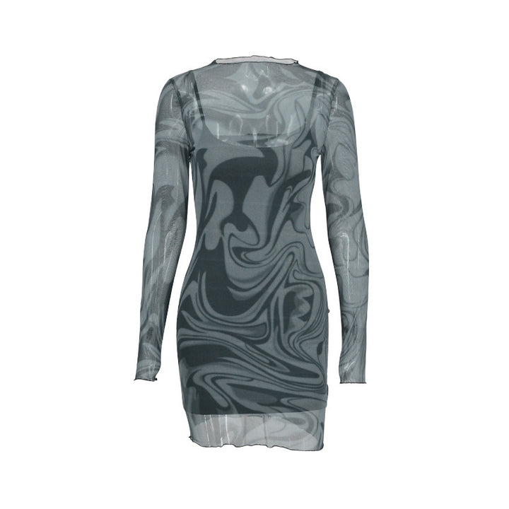 Damen figurbetontes Netzkleid mit marbled Effekt Echo Archiv