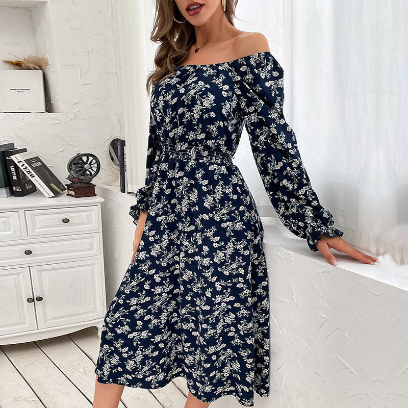 Damen Schulterfreies Midikleid mit elastischem Taillenbündchen und floralem Alloverprint Echoarchiv