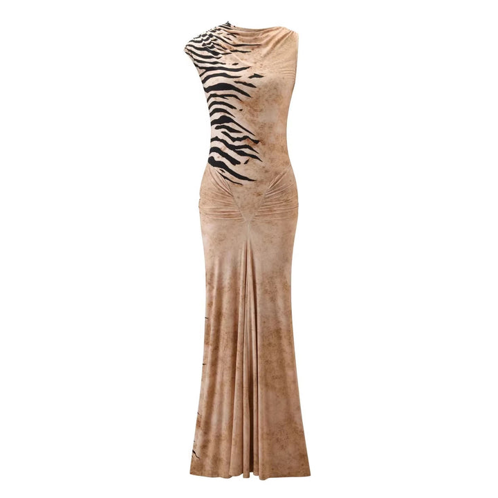 Damen Elegantes Maxikleid mit asymmetrischem Schnitt und Tiermotiv Echo Archiv