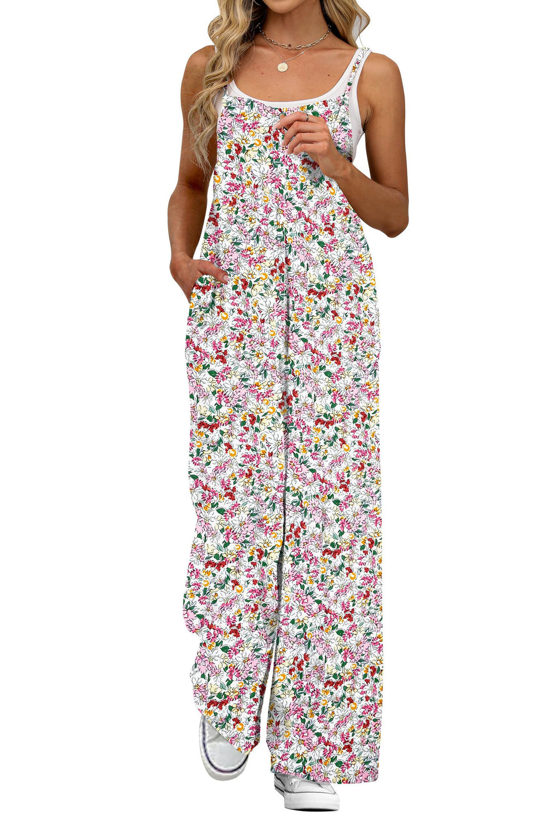 Damen Lässiger Jumpsuit mit floralen Mustern und praktischen Taschen Echo Archiv