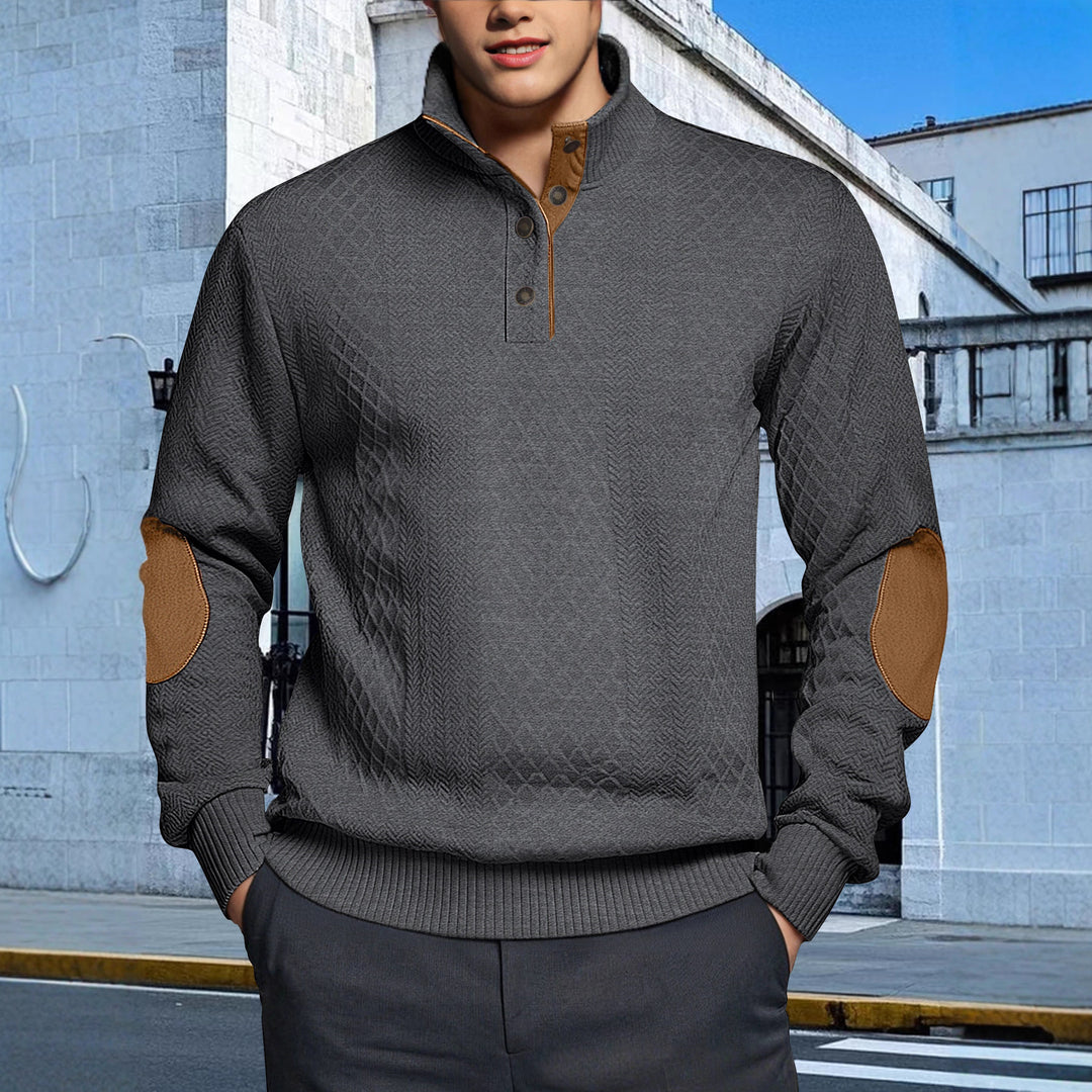 Herren Strickpullover mit strukturiertem Design und Lederpatches Echoarchiv