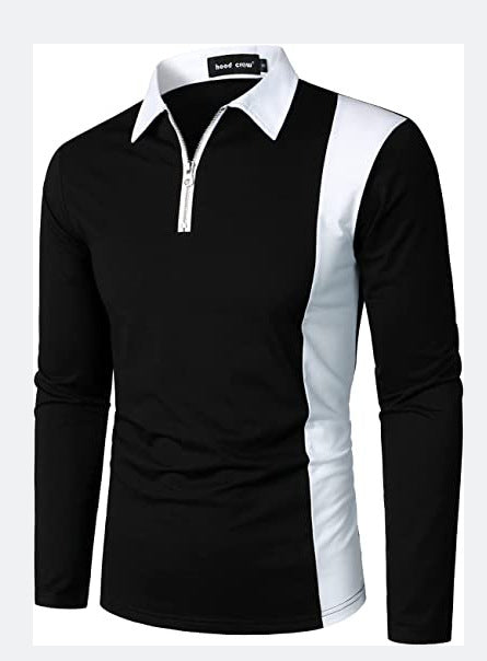 Herren Langarm Poloshirt mit modernem Reißverschluss und kontrastierenden Einsätzen Echoarchiv