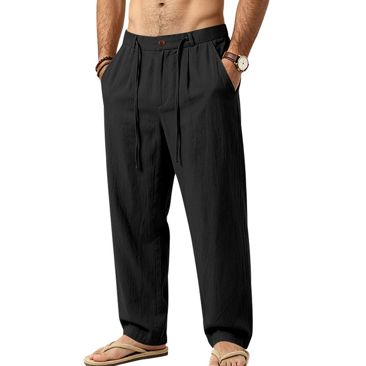Herren Leichte Leinenhose mit Bundfalten und Kordelzug Echoarchiv