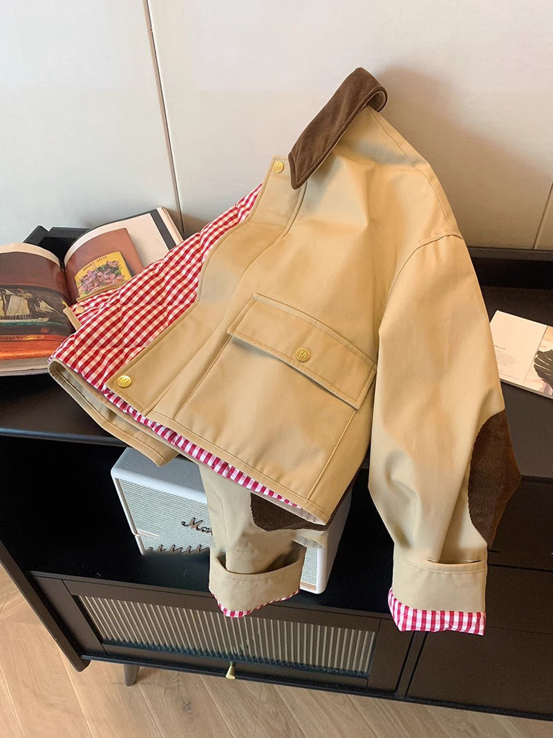 Damen Modische Utility-Jacke mit Samtkragen Echoarchiv