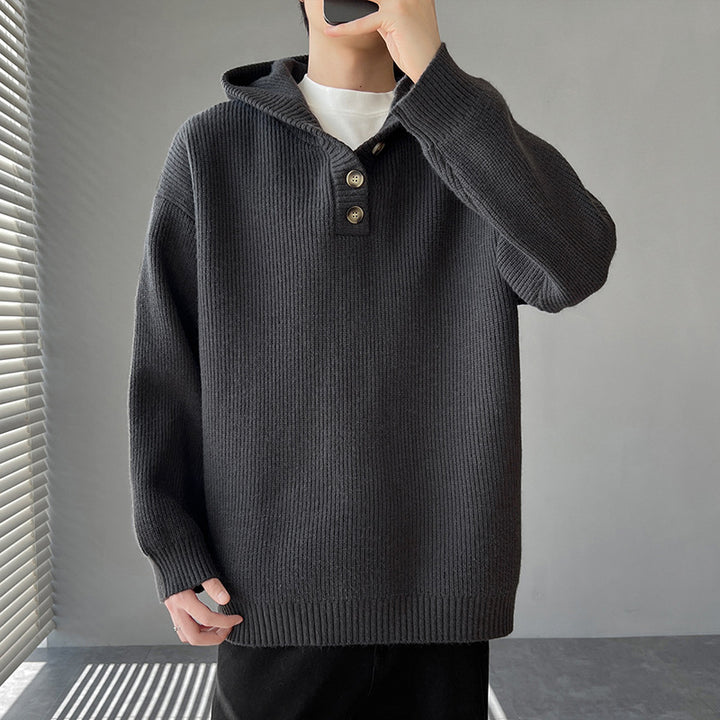 Herren Strickpullover mit Knopfleiste und Kapuze Echoarchiv