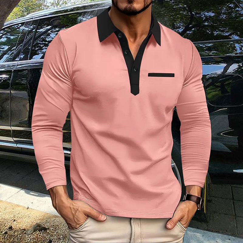 Herren Langarm Poloshirt mit kontrastierendem Kragen und moderner Knopfleiste Echoarchiv