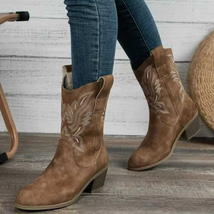 Damen Western-Boots im Vintage-Stil mit Stickerei, Schlupfprofil und leichtem Blockabsatz Echo Archiv