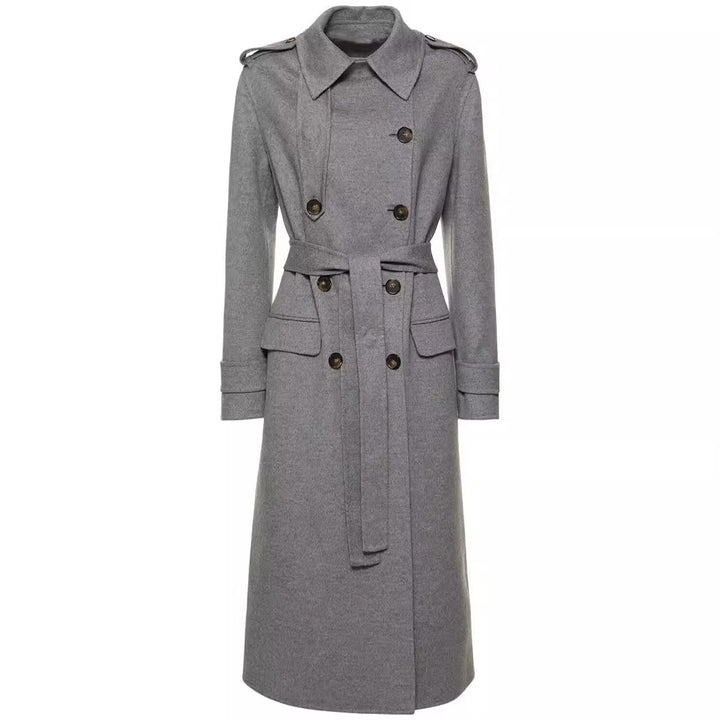 Damen Midilanger Taillierter Doppelreiher‑Trenchcoat aus Wollmix mit ausgestelltem Saum Echoarchiv