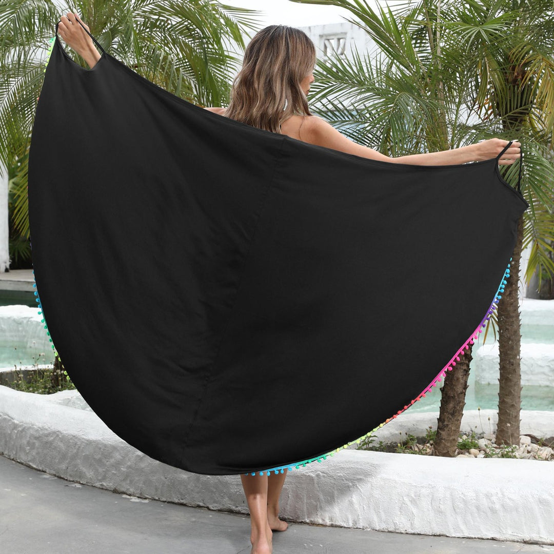 Damen elegantes Maxikleid mit buntem Pompom-Rand Echo Archiv