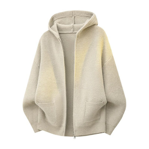 Damen Kuschelige Oversize-Rippstrick-Kapuzenjacke mit Zwei-Wege-Reißverschluss & aufgesetzten Taschen Echoarchiv