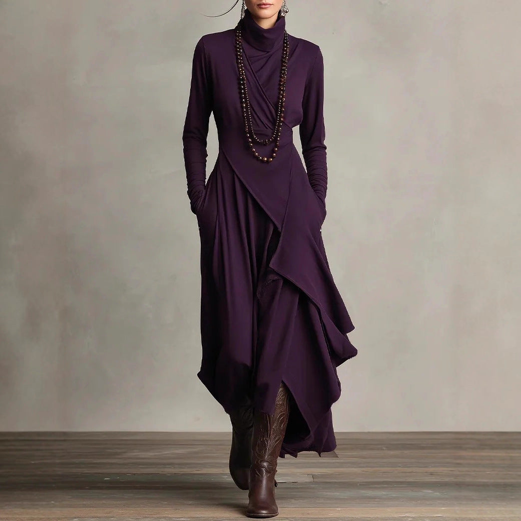 Damen Elegantes Maxikleid mit drapiertem Oberteil und asymmetrischem Schnitt Echo Archiv