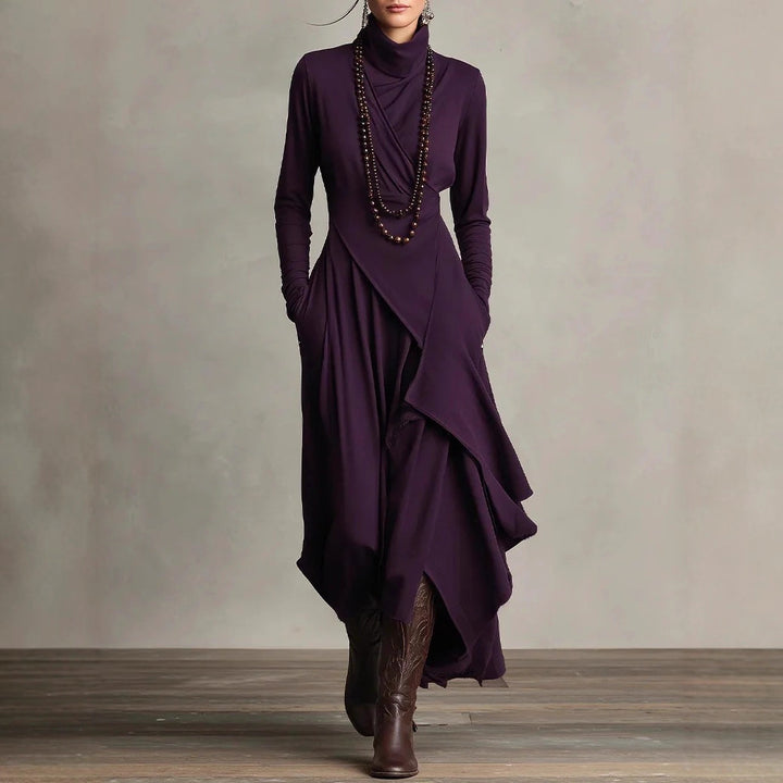 Damen Elegantes Maxikleid mit drapiertem Oberteil und asymmetrischem Schnitt Echo Archiv