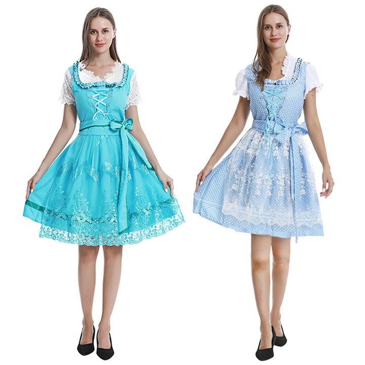 Damen nan romantisches Alpenkleid mit geschnürtem Mieder, Spitzeneinsatz und Taillenschärpe Echo Archiv