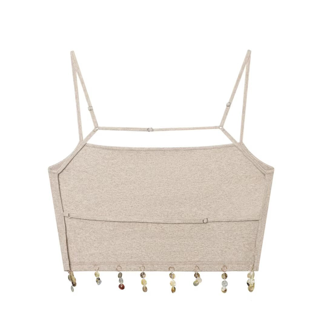 Damen Cropped Top mit zarten Trägerschnüren und funkelndem Saum Echo Archiv