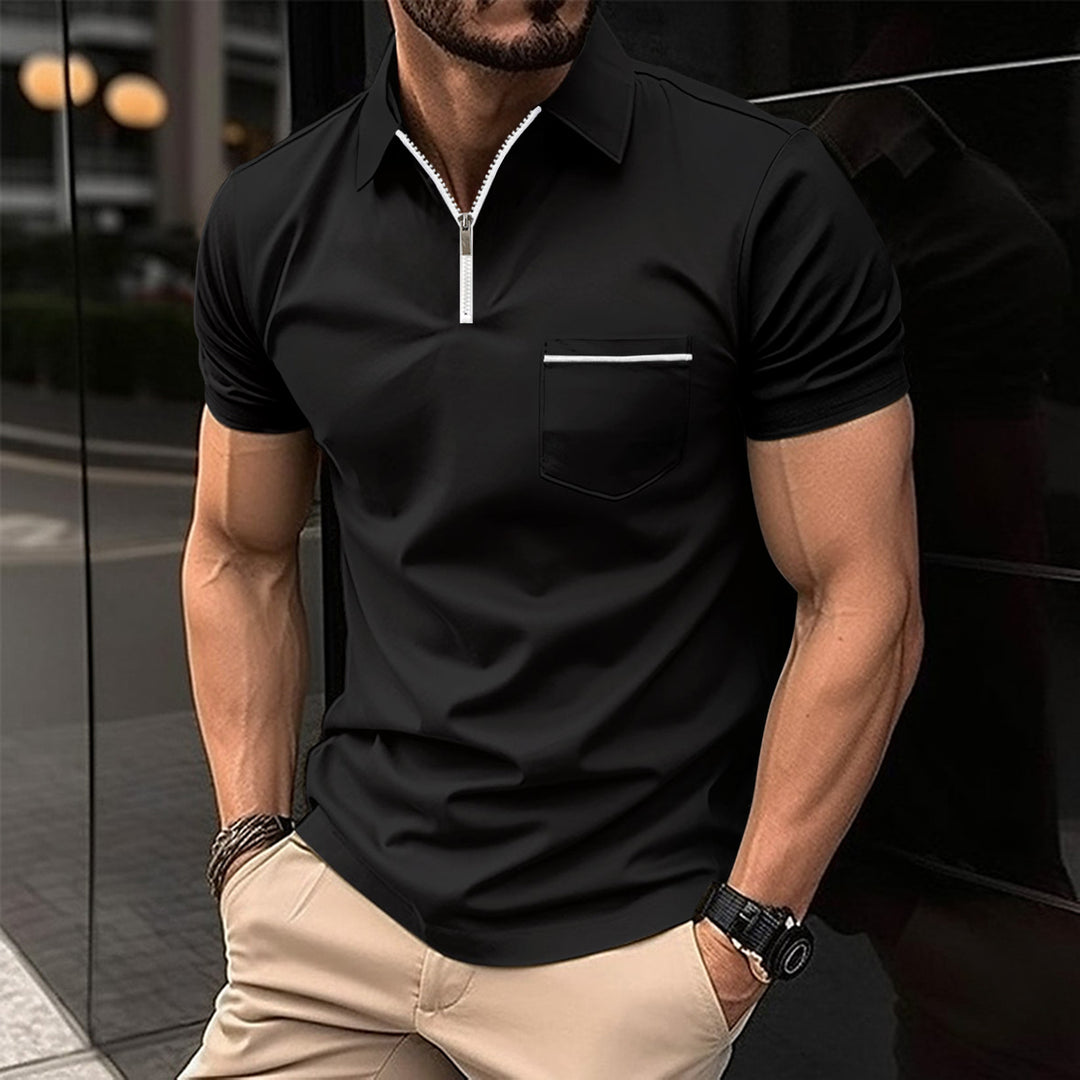 Herren Kurzarm Poloshirt mit Reißverschluss und Brusttasche Echoarchiv