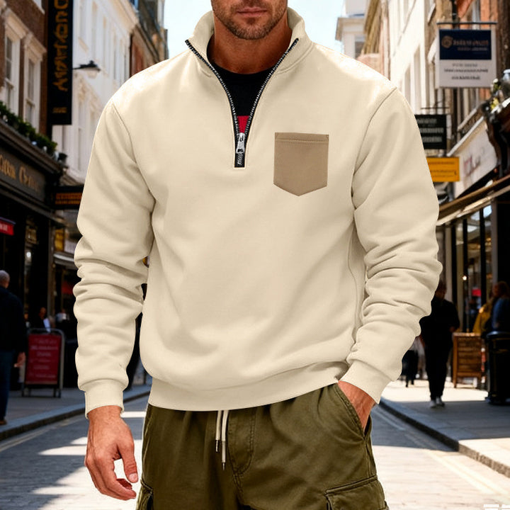Herren modischer Sweatshirt mit halbem Reißverschluss und aufgesetzter Tasche Echoarchiv