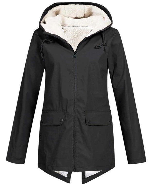 Damen wetterfeste und gefütterte Regenjacke mit verstellbarem Kapuzenkragen Echoarchiv