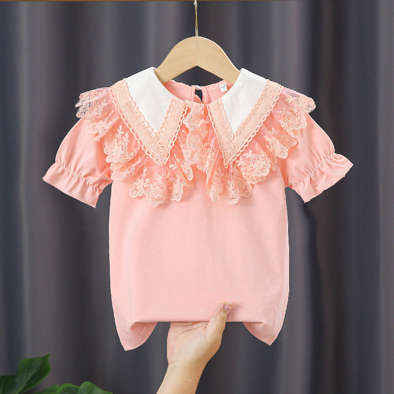 Mädchen Bluse mit Spitzenkragen und Rüschendetails Echo Archiv
