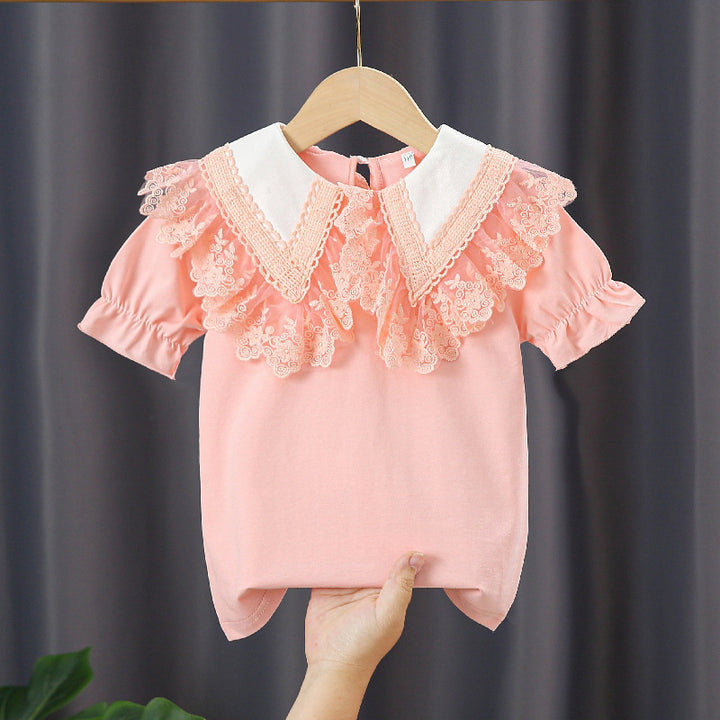 Mädchen Bluse mit Spitzenkragen und Rüschendetails Echo Archiv