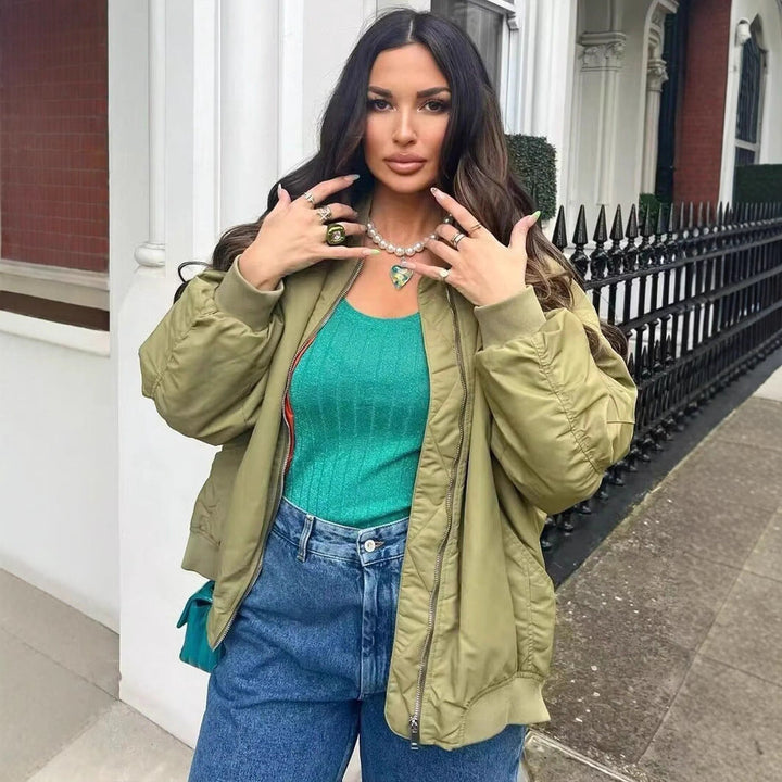 Damen oversized Bomberjacke mit technischen Details und praktischen Taschen Echoarchiv