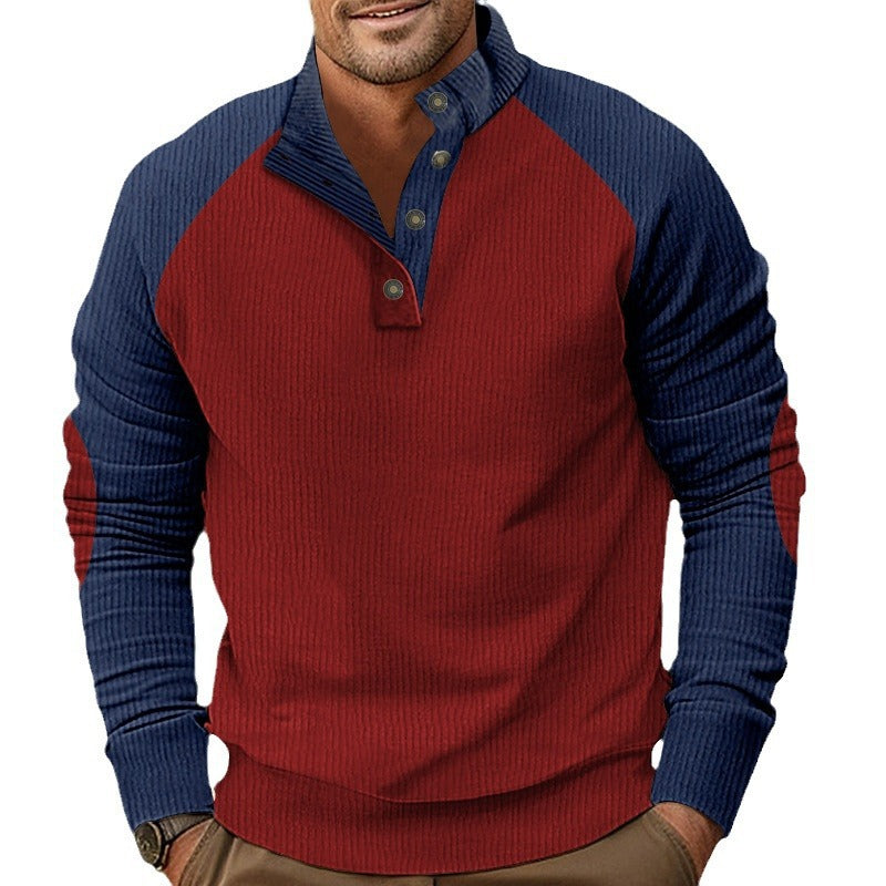 Herren Waffelstruktur-Henley-Pullover mit Stehkragen und Knopfleiste Echoarchiv