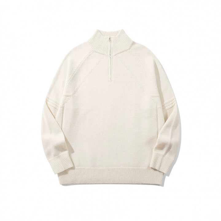 Unisex Strick-Halbzip-Pullover mit hohem Rippkragen und Raglanärmeln Echo Archiv