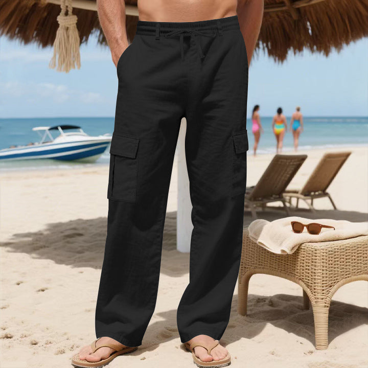 Herren Relaxed-Fit Cargo-Strandhose mit elastischem Bund und aufgesetzten Klappentaschen – Bravaro