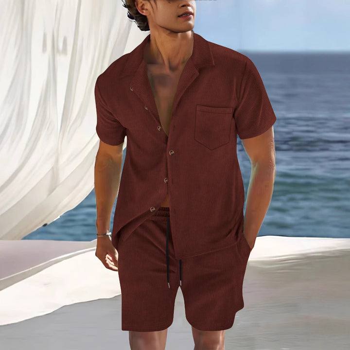 Herren lässiges Kurzarm-Hemd mit passender Shorts Echoarchiv